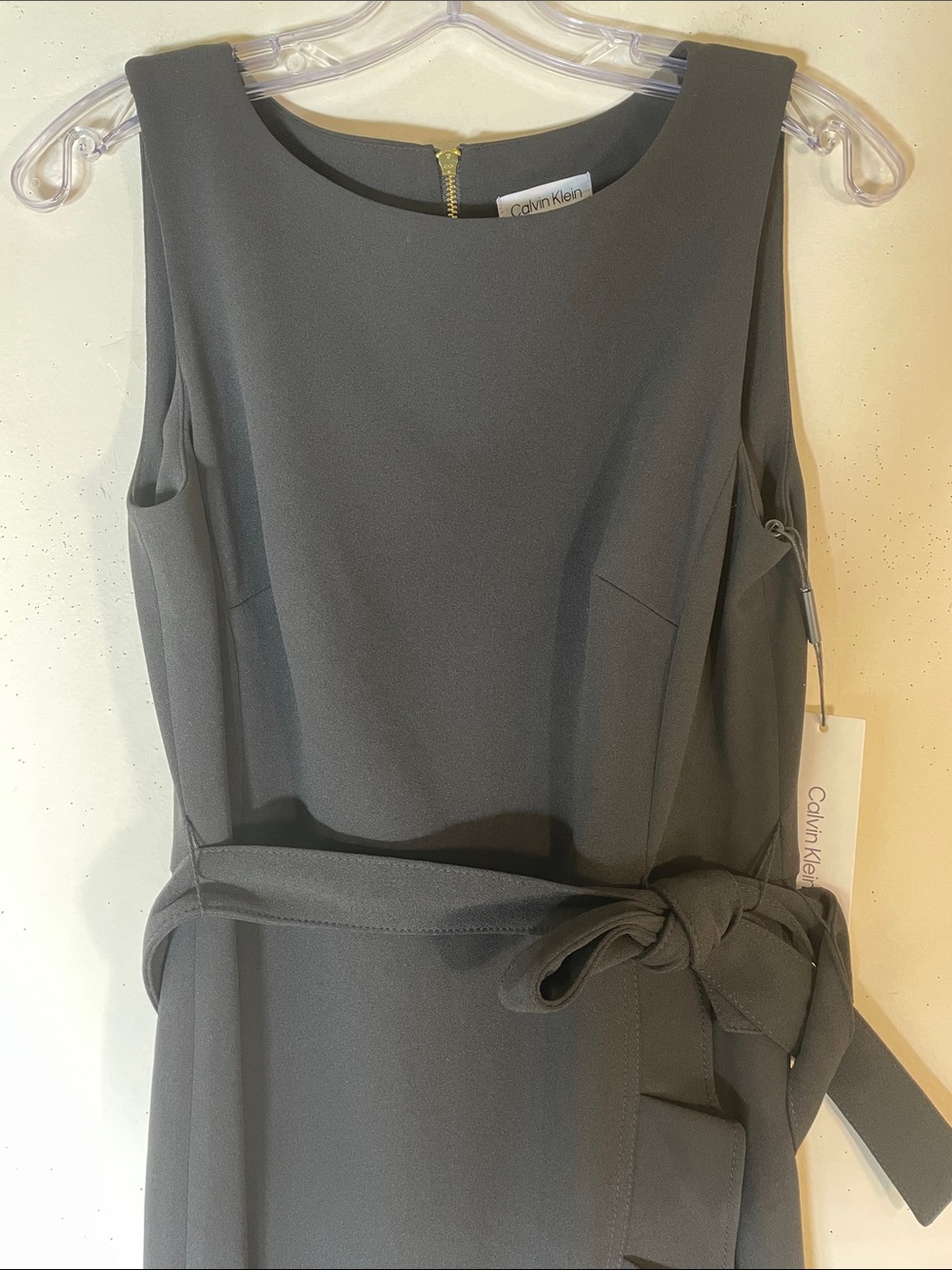 Calvin Klein Black Sleeveless Tie Waist Ruffle Wrap Midi Dress. 6. NWT. - Picture 5 of 12